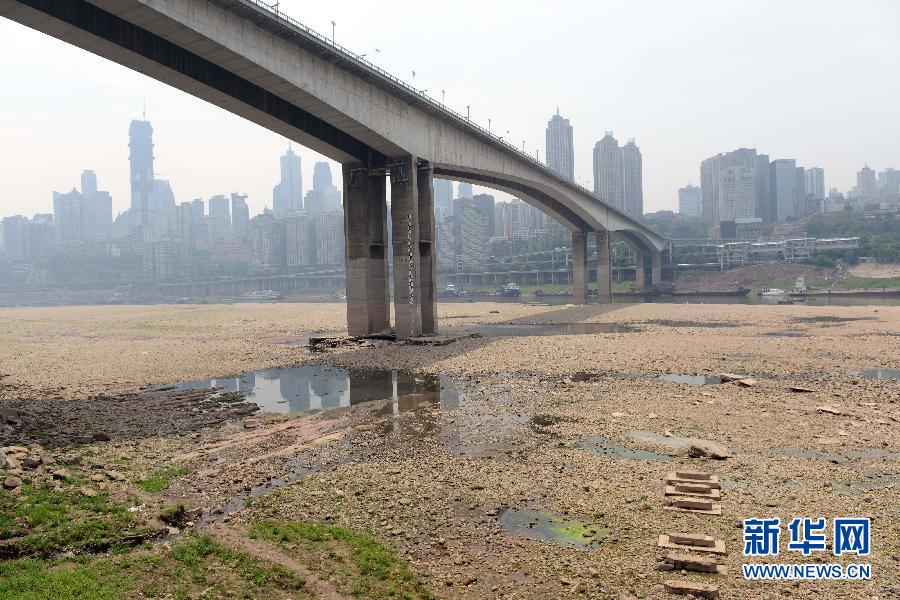 重慶黃花園大橋下大面積江灘裸露(5月4日攝)。