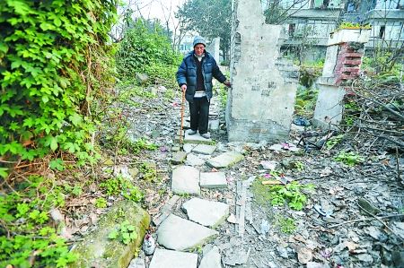 昨日，大渡口區(qū)，徐建高老人走在他鋪成的石子路上。 記者 張路橋 攝