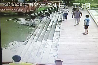 救人現(xiàn)場(chǎng)的視頻截圖。（監(jiān)控截圖）