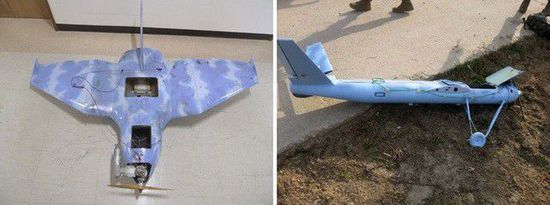 左圖為3月24日在韓國(guó)首爾北部墜毀的無人機(jī)，右圖為3月31日在韓國(guó)西部海域白翎島墜毀的無人機(jī)