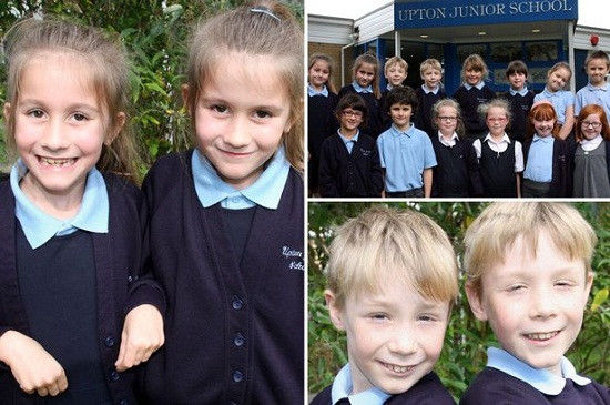 英國又有7對雙胞胎進入了同一所小學，讓人看花了眼。