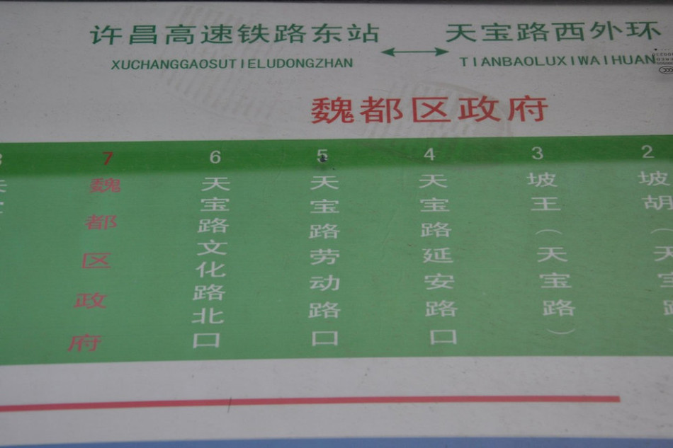 魏都區(qū)政府對(duì)面的公交站牌顯示此站為魏都區(qū)政府。來(lái)源：光明網(wǎng)