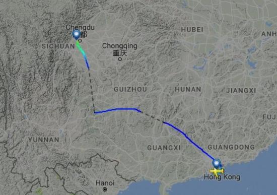  圖片來自航空網(wǎng)站flightradar24，圖顯示飛機安全降落成都
