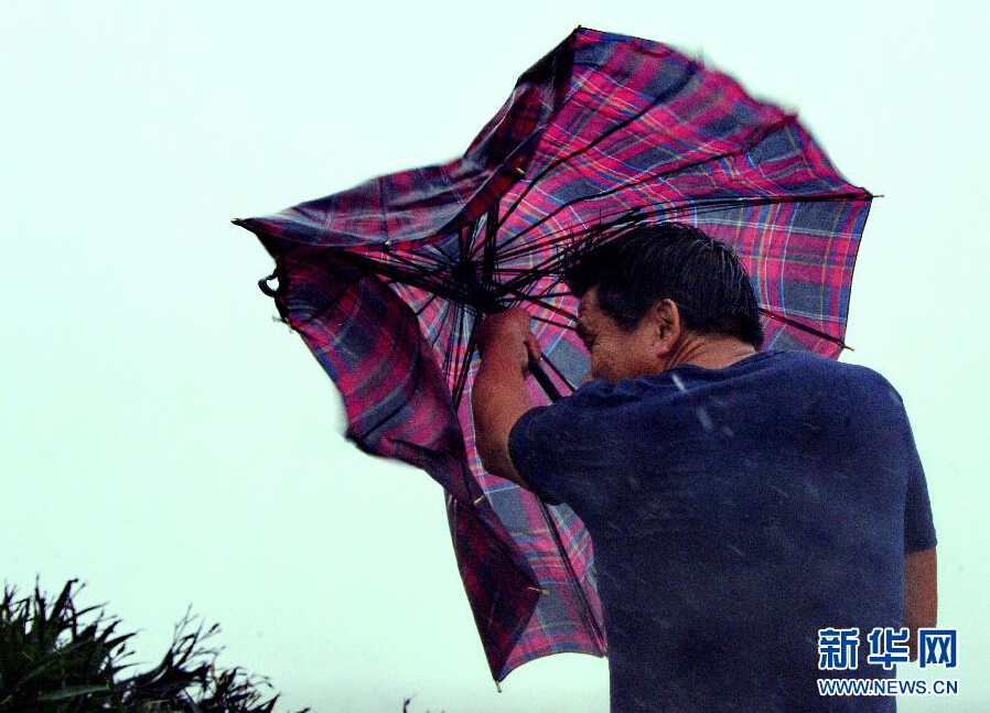 8月8日，福建省石獅市漁民在風(fēng)雨中前行。