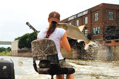 亞洲鯉魚突然躍出水面，對游客“發(fā)動襲擊”。