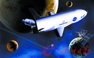 　美國X—37B宇宙飛船在太空中。（合成圖片）